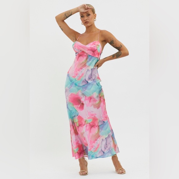 NEW Saints & Secrets Libby Scoop Back Maxi Dress Abstract Pink Women’s M - Picture 2 of 11